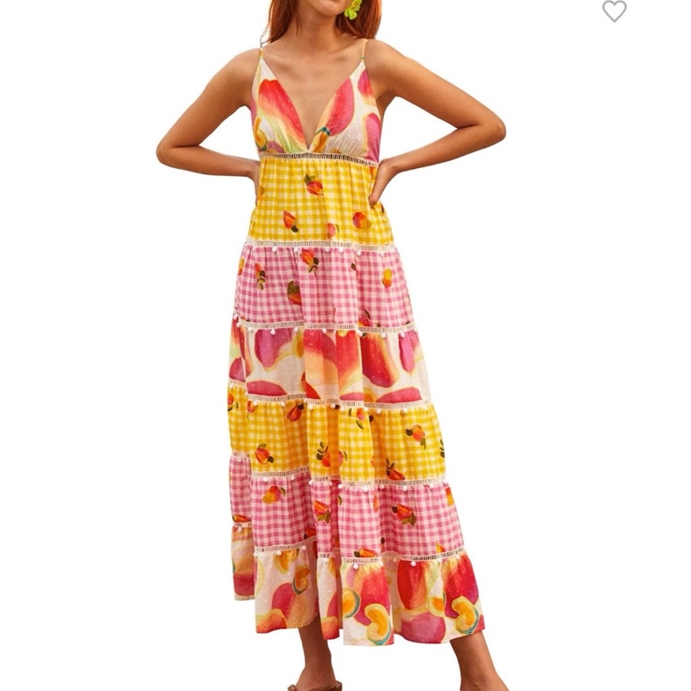 FARM RIO Mixed Picnic Cashew Maxi Dress